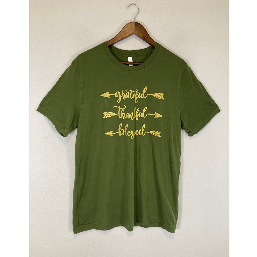 Inspirational Bella Canvas Women L Olive Green Grateful Thankful Blessed T-Shirt